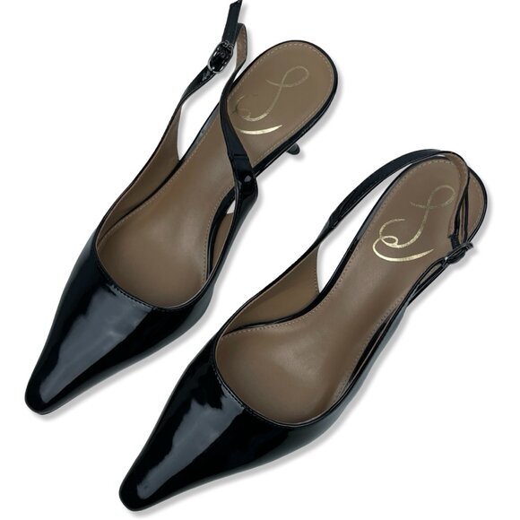 Sam Edelman Bianka Black Patent Slingback Kitten Heels (Sz 7) - Picture 1 of 11